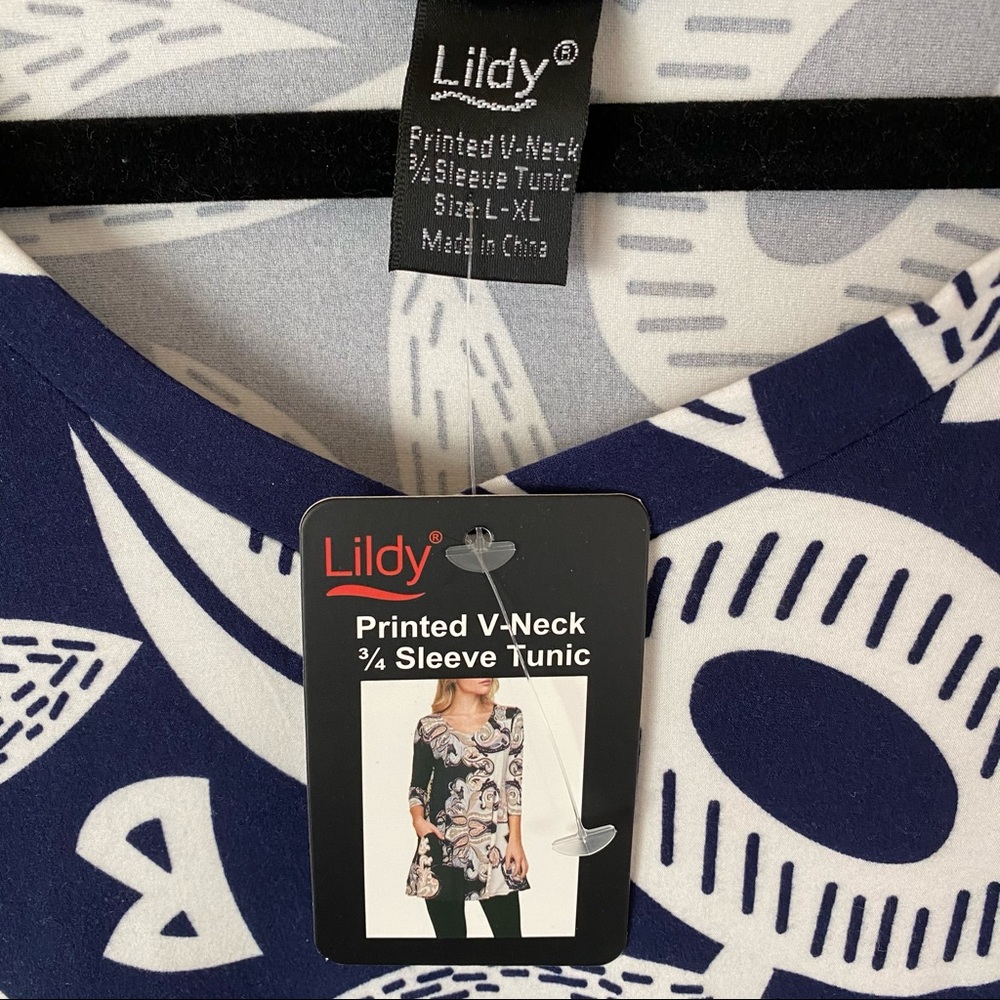 NWT Lildy V-Neck Navy Blue Floral Tunic Midi Dress - Picture 6 of 11